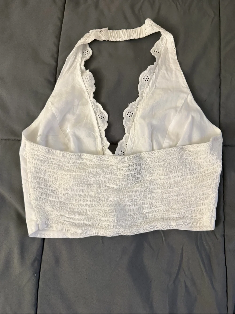 Free People White Eyelet Halter Crop Top